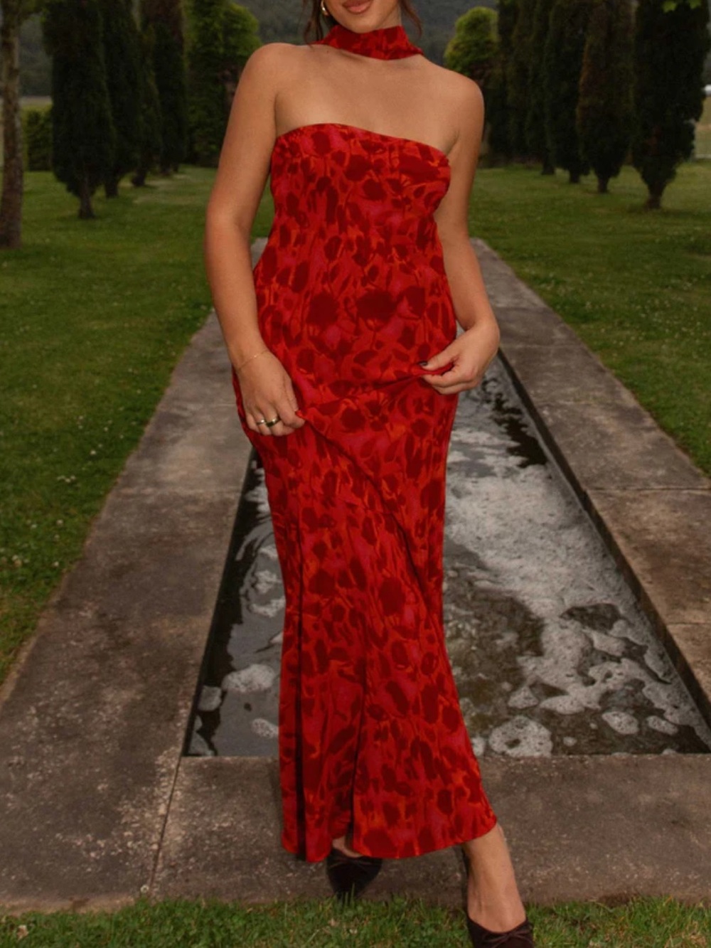 PEPPERMAYO under the pagoda deep red floral dress